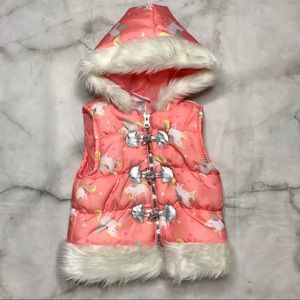 Little Lass unicorn puffer vest fur trimmed 24M